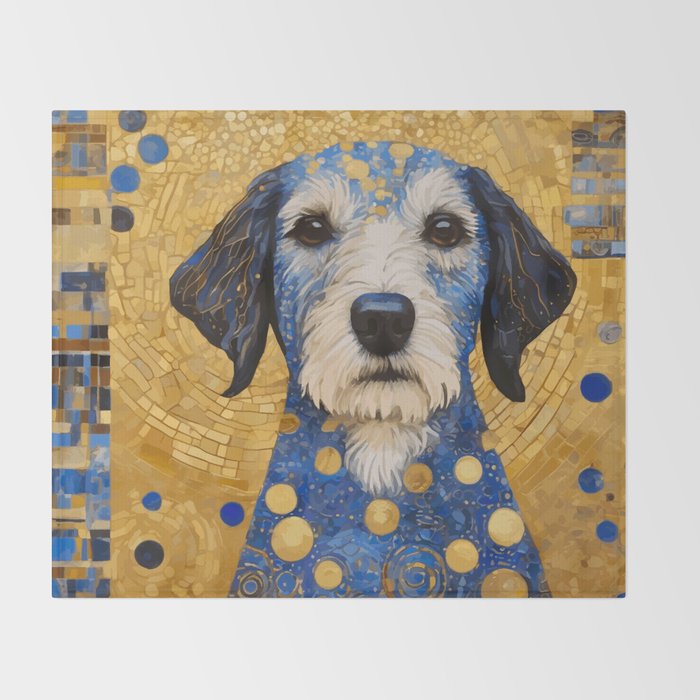 Gustav Klimt Style Dog with Blue and Gold Costume Throw Blanket Gallery Image 2
