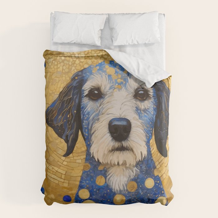 Gustav Klimt Style Dog with Blue and Gold Costume Duvet Cover Gallery Image 6