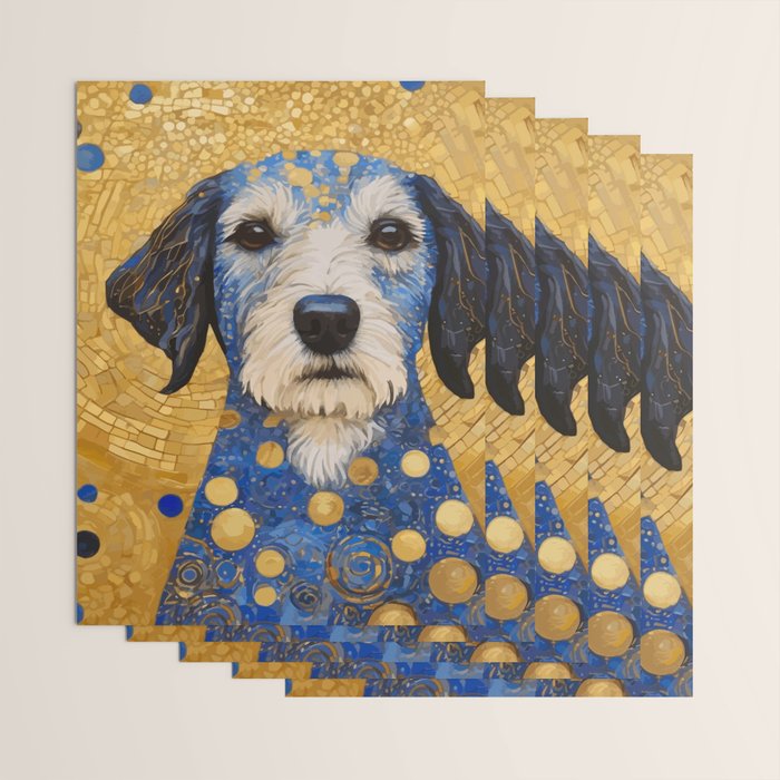 Gustav Klimt Style Dog with Blue and Gold Costume Wrapping Paper Gallery Image 3