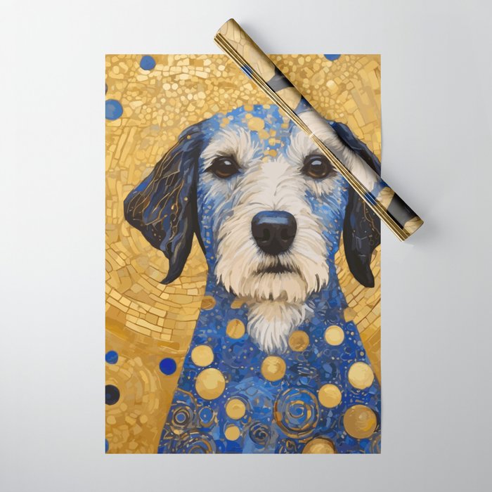 Gustav Klimt Style Dog with Blue and Gold Costume Wrapping Paper Gallery Image 1
