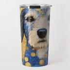 Gustav Klimt Style Dog with Blue and Gold Costume Travel Mug Gallery Image 1