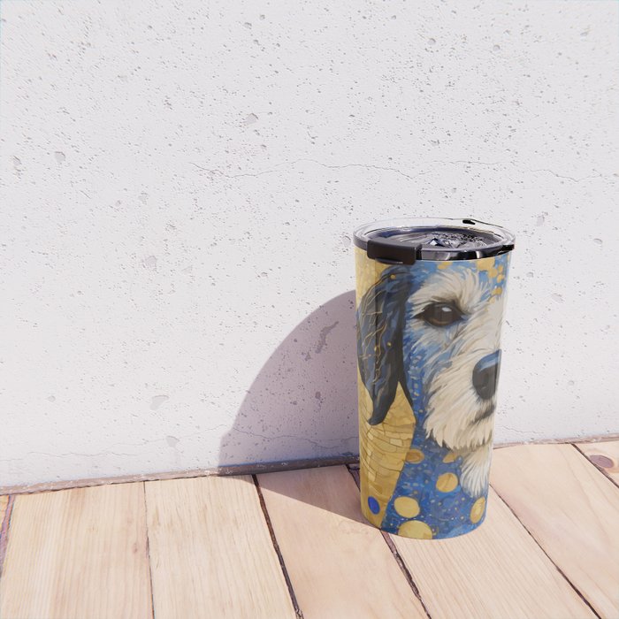 Gustav Klimt Style Dog with Blue and Gold Costume Travel Mug Gallery Image 4