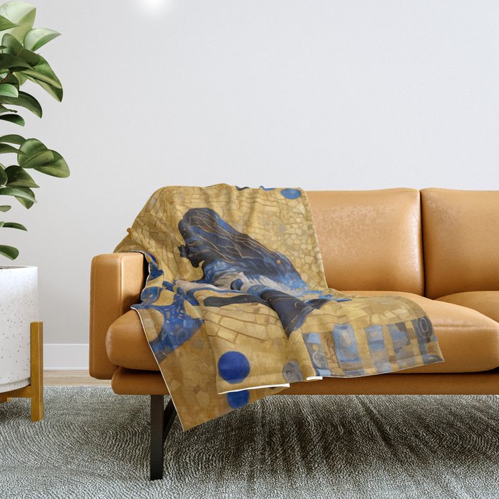 Gustav Klimt Style Dog with Blue and Gold Costume Throw Blanket Gallery Image 1