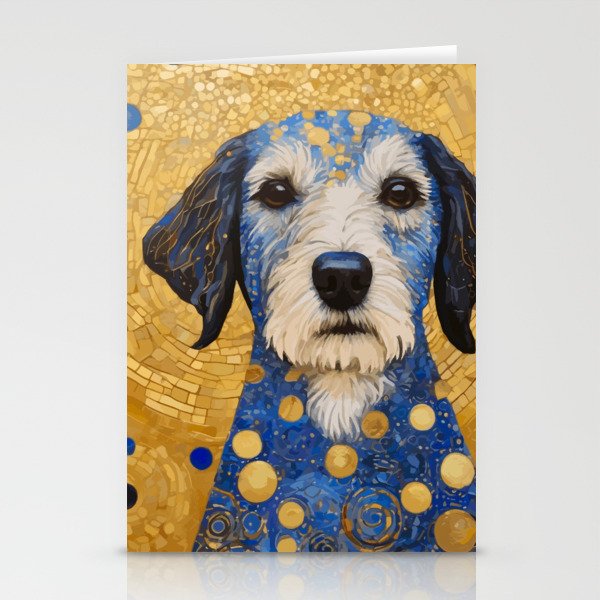 Gustav Klimt Style Dog with Blue and Gold Costume Stationery Card Gallery Image 1