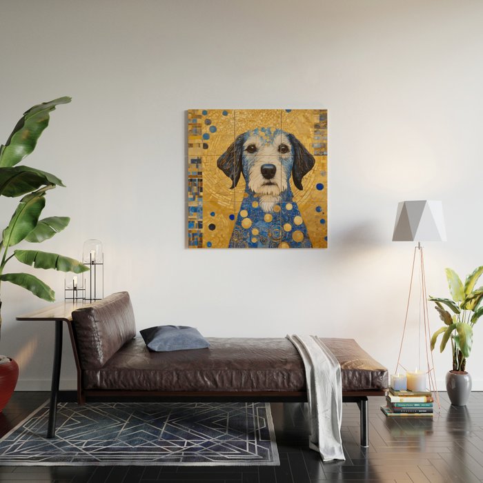Gustav Klimt Style Dog with Blue and Gold Costume Wood Wall Art Gallery Image 2