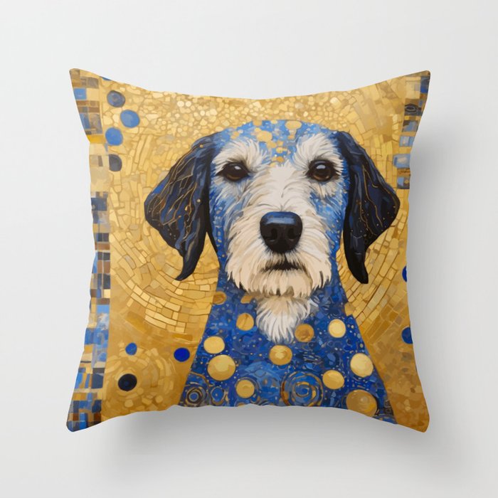 Gustav Klimt Style Dog with Blue and Gold Costume Throw Pillow Gallery Image 6