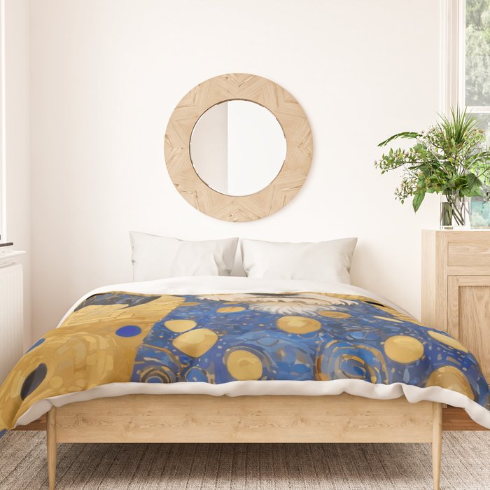 Gustav Klimt Style Dog with Blue and Gold Costume Duvet Cover Gallery Image 3