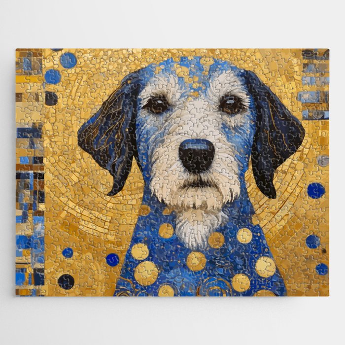 Gustav Klimt Style Dog with Blue and Gold Costume Jigsaw Puzzle Gallery Image 1