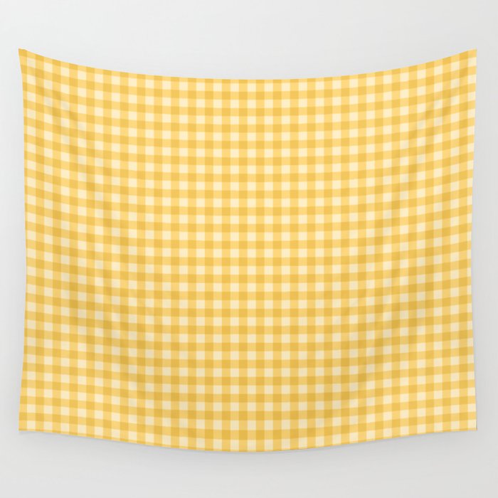 Gingham Plaid Pattern - Sunshine Yellow Wall Tapestry Gallery Image 4