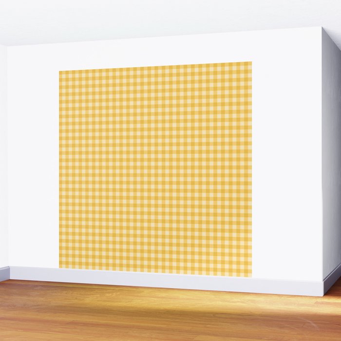 Gingham Plaid Pattern - Sunshine Yellow Wall Mural Gallery Image 2
