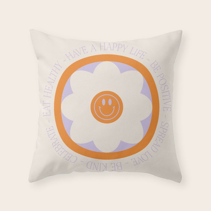 Have a Happy Life Lilac and Orange Throw Pillow Gallery Image 1