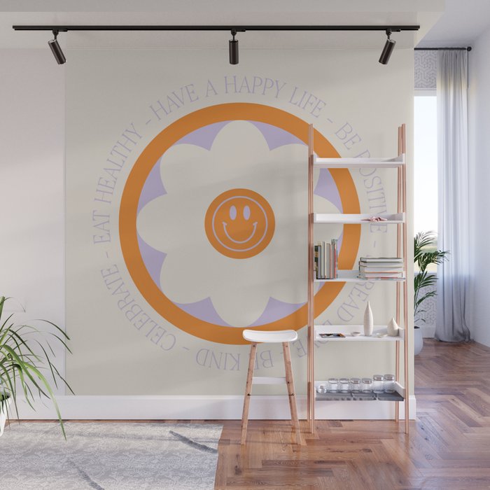 Have a Happy Life Lilac and Orange Wall Mural Gallery Image 1