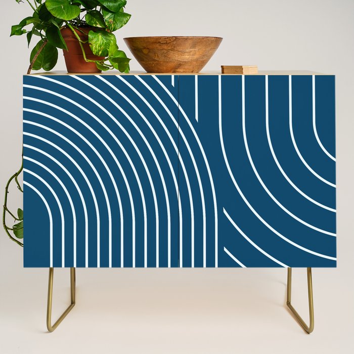 Geometric Lines in night Blue 16 (Rainbow Abstract) Credenza Gallery Image 1