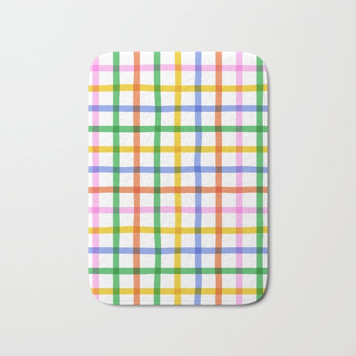Colorful plaid line grid pattern Bath Mat Gallery Image 1