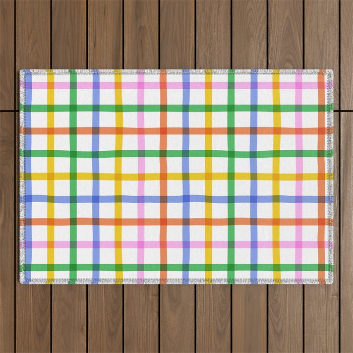 Colorful plaid line grid pattern Outdoor Rug Gallery Image 1
