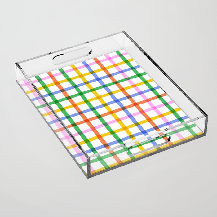 Colorful plaid line grid pattern Acrylic Tray Gallery Image 1