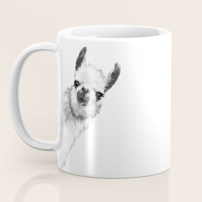 Sneaky Llama Black and White Coffee Mug Gallery Image 3
