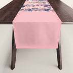 Smudgy Painted Abstract Pattern in Navy Blue, Pink, and Blush on White Table Runner Gallery Image 1