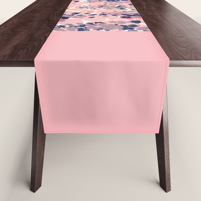 Smudgy Painted Abstract Pattern in Navy Blue, Pink, and Blush on White Table Runner Gallery Image 1