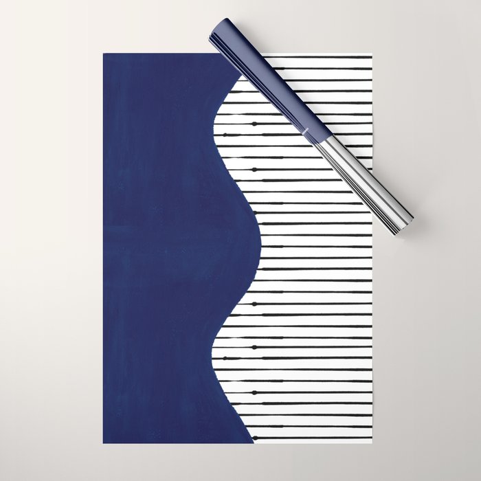 Lines and Wave (Blue) Wrapping Paper Gallery Image 1