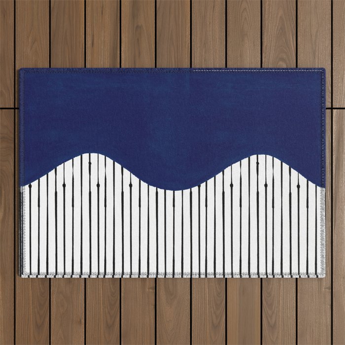 Lines and Wave (Blue) Outdoor Rug Gallery Image 1