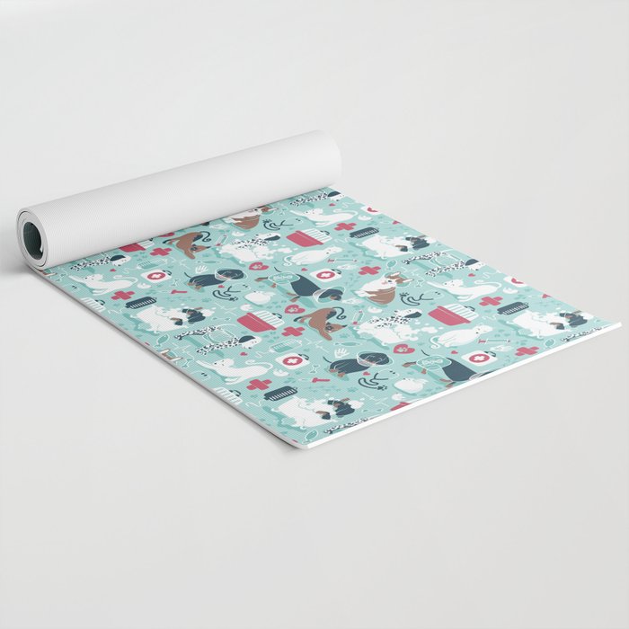 Veterinary medicine, happy and healthy friends // aqua background Yoga Mat Gallery Image 2
