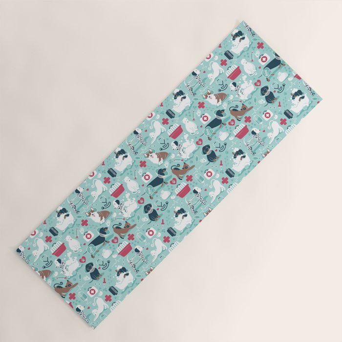 Veterinary medicine, happy and healthy friends // aqua background Yoga Mat Gallery Image 1