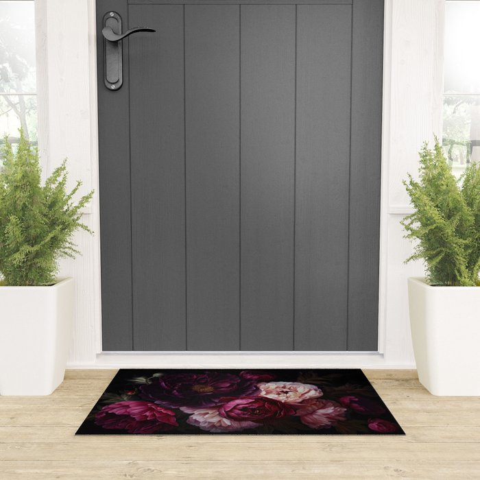 Nostalgic Lush Baroque Night Flowers Welcome Mat Gallery Image 3