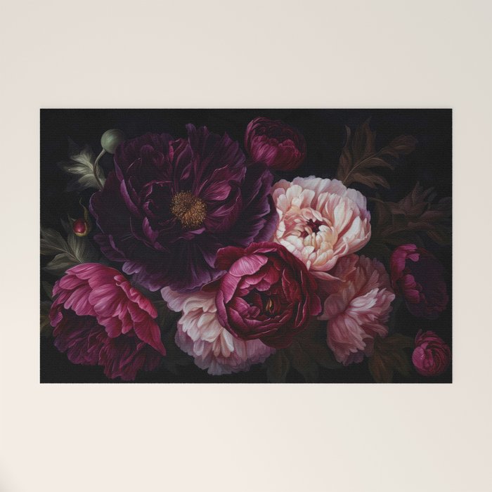 Nostalgic Lush Baroque Night Flowers Welcome Mat Gallery Image 1