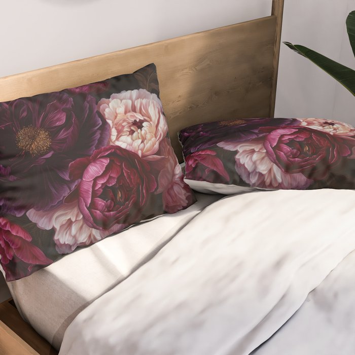 Nostalgic Lush Baroque Night Flowers Pillow Sham Gallery Image 2