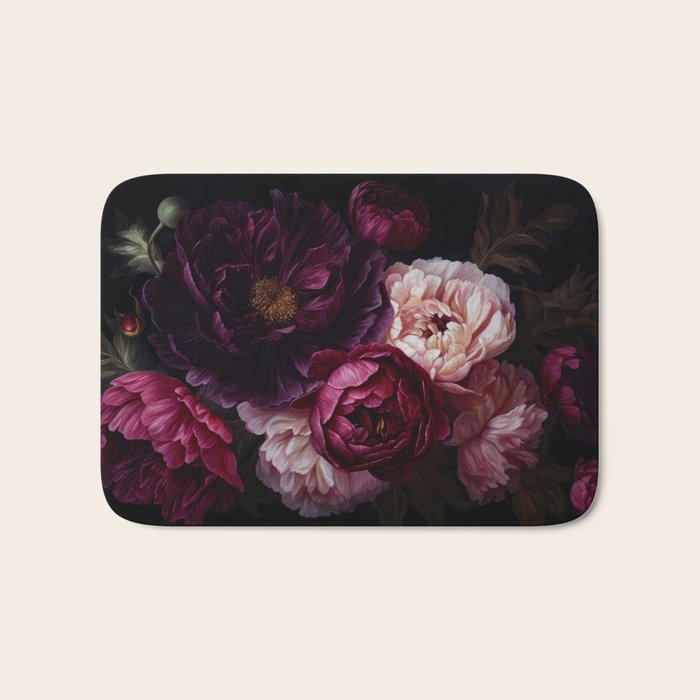 Nostalgic Lush Baroque Night Flowers Bath Mat Gallery Image 1