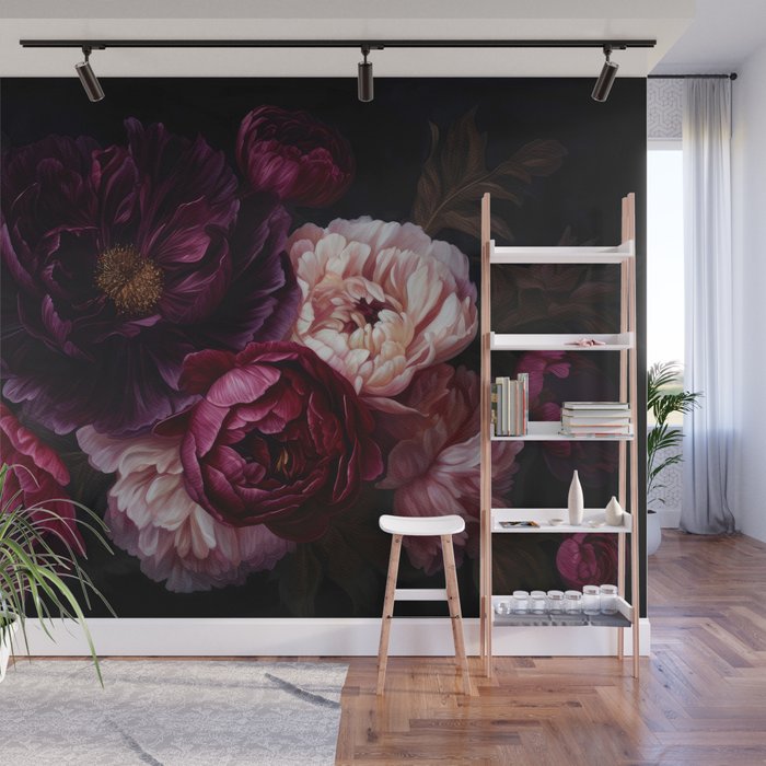 Nostalgic Lush Baroque Night Flowers Wall Mural Gallery Image 1