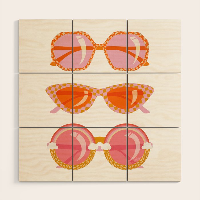 Retro Sunglasses - Peach OmbrÃ© on Cream Wood Wall Art Gallery Image 1