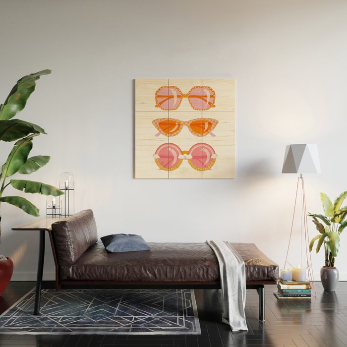 Retro Sunglasses - Peach OmbrÃ© on Cream Wood Wall Art Gallery Image 2
