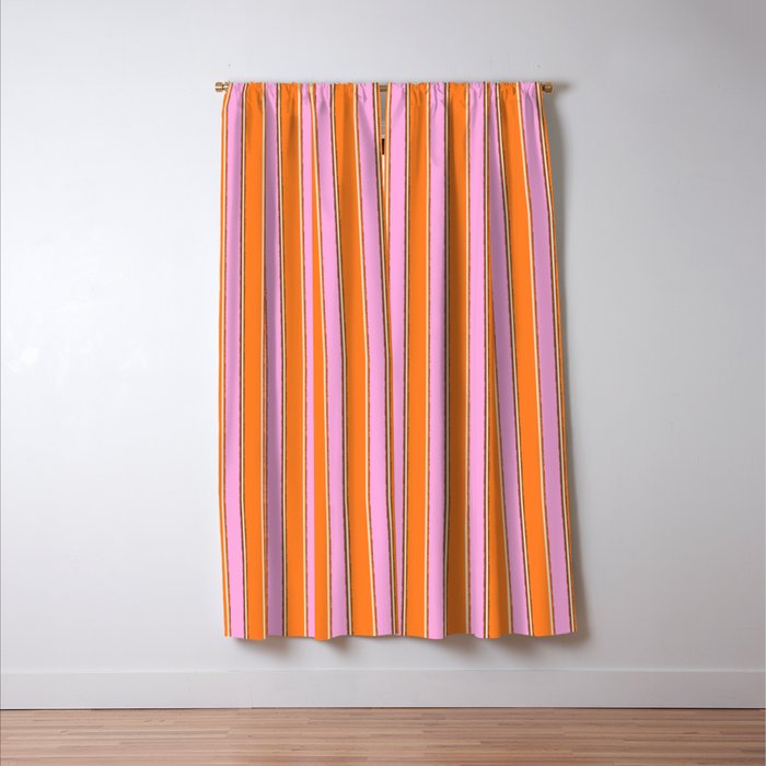 Colorful Eclectic Watercolor Paper Stripes Vertical Pattern Pink Orange Brown Cream Window Curtain Gallery Image 3