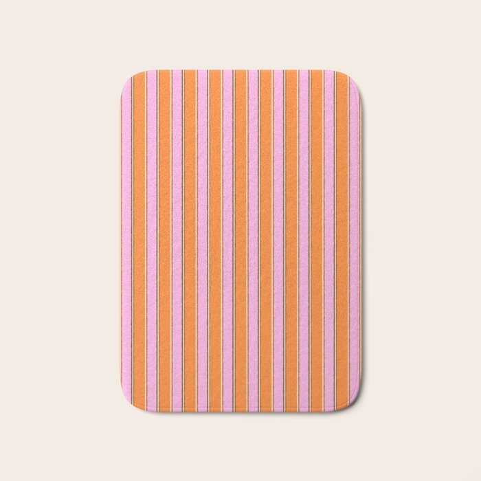 Colorful Eclectic Watercolor Paper Stripes Vertical Pattern Pink Orange Brown Cream Bath Mat Gallery Image 1