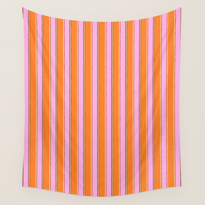 Colorful Eclectic Watercolor Paper Stripes Vertical Pattern Pink Orange Brown Cream Wall Tapestry Gallery Image 4
