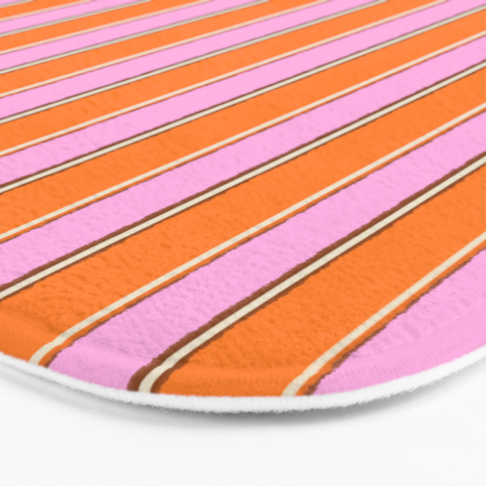 Colorful Eclectic Watercolor Paper Stripes Vertical Pattern Pink Orange Brown Cream Bath Mat Gallery Image 3