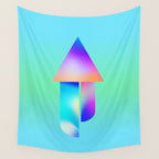 Space Ship Vibrant Blue-Green Colors Minimalist Modern Abstract Illustration  Wall Tapestry Gallery Image 4