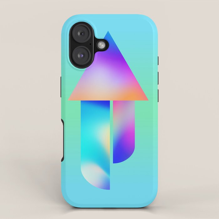 Space Ship Vibrant Blue-Green Colors Minimalist Modern Abstract Illustration  iPhone Case Gallery Image 1