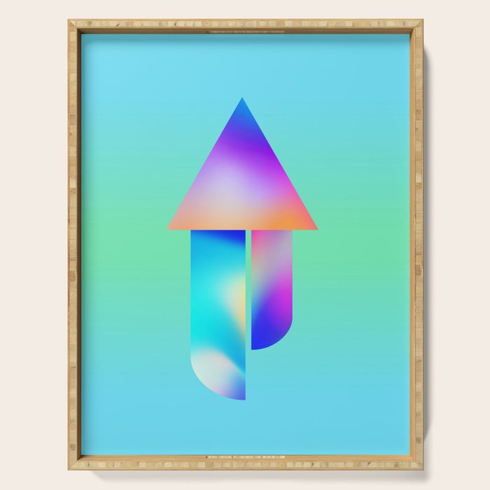 Space Ship Vibrant Blue-Green Colors Minimalist Modern Abstract Illustration  Serving Tray Gallery Image 1