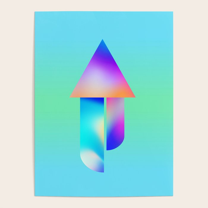 Space Ship Vibrant Blue-Green Colors Minimalist Modern Abstract Illustration  Poster Gallery Image 4