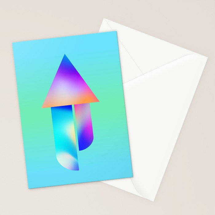Space Ship Vibrant Blue-Green Colors Minimalist Modern Abstract Illustration  Stationery Card Gallery Image 2