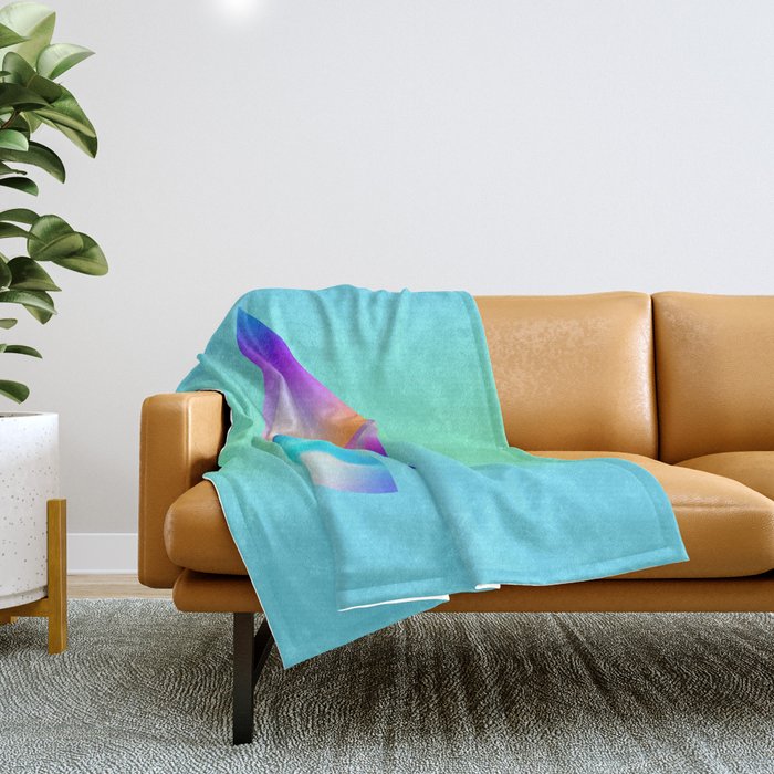 Space Ship Vibrant Blue-Green Colors Minimalist Modern Abstract Illustration  Throw Blanket Gallery Image 1