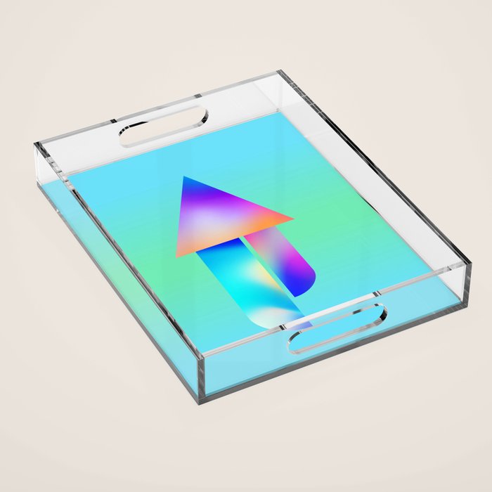 Space Ship Vibrant Blue-Green Colors Minimalist Modern Abstract Illustration  Acrylic Tray Gallery Image 1