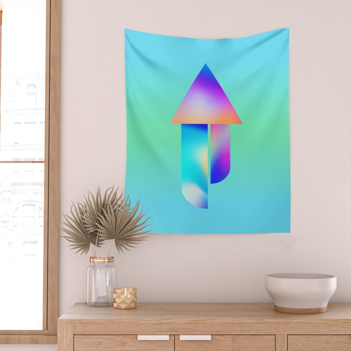Space Ship Vibrant Blue-Green Colors Minimalist Modern Abstract Illustration  Wall Tapestry Gallery Image 2