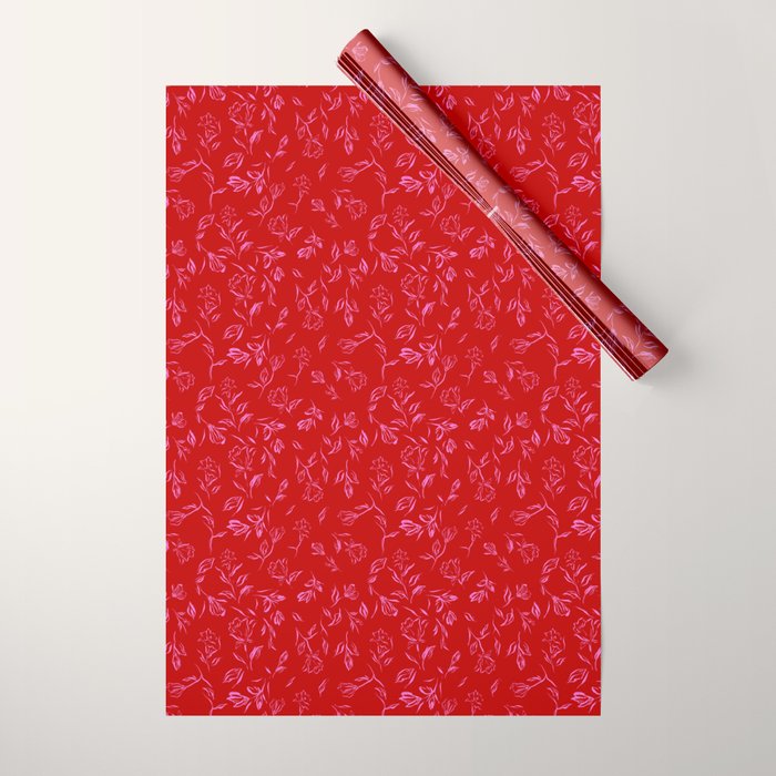 Pink and red romantic wildflowers Wrapping Paper Gallery Image 1
