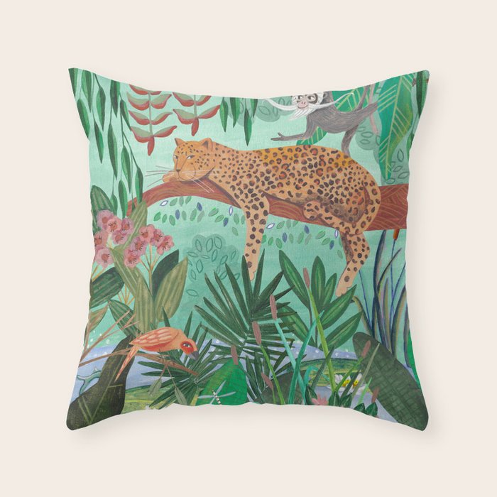 Leopard in the jungle Throw Pillow Gallery Image 1