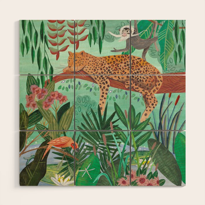 Leopard in the jungle Wood Wall Art Gallery Image 1