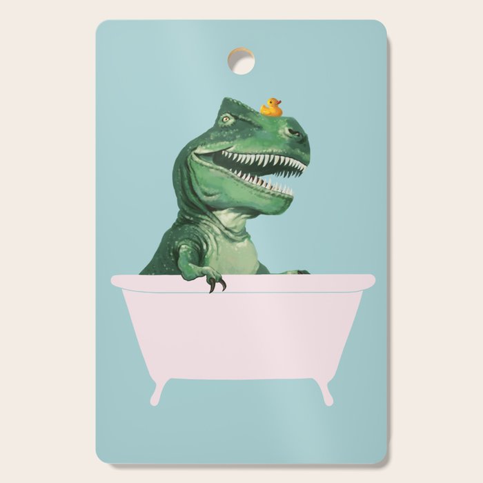 Playful T-Rex in Bathtub in Green Cutting Board Gallery Image 1